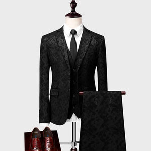 (Jacket+Pants+Vest) Slim Fit Male Suit