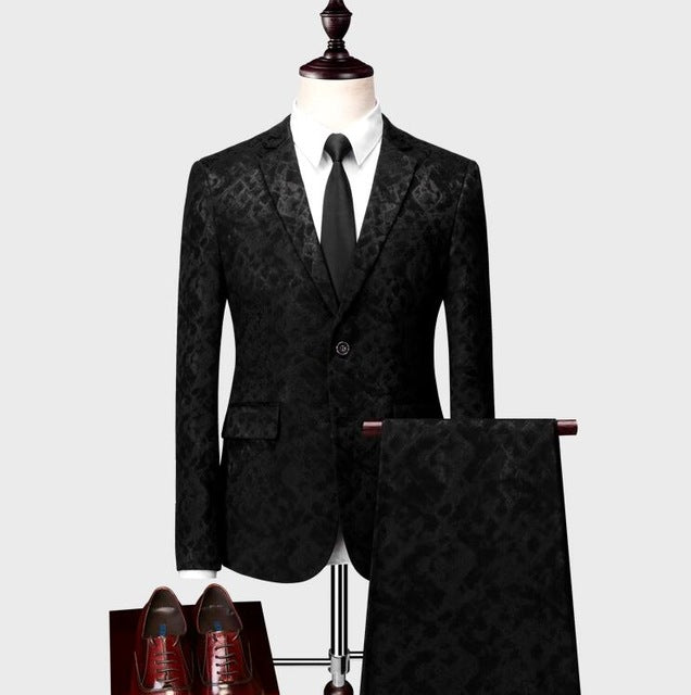 (Jacket+Pants+Vest) Slim Fit Male Suit