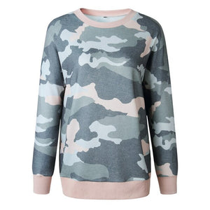 O-neck Army Green Military Print Long